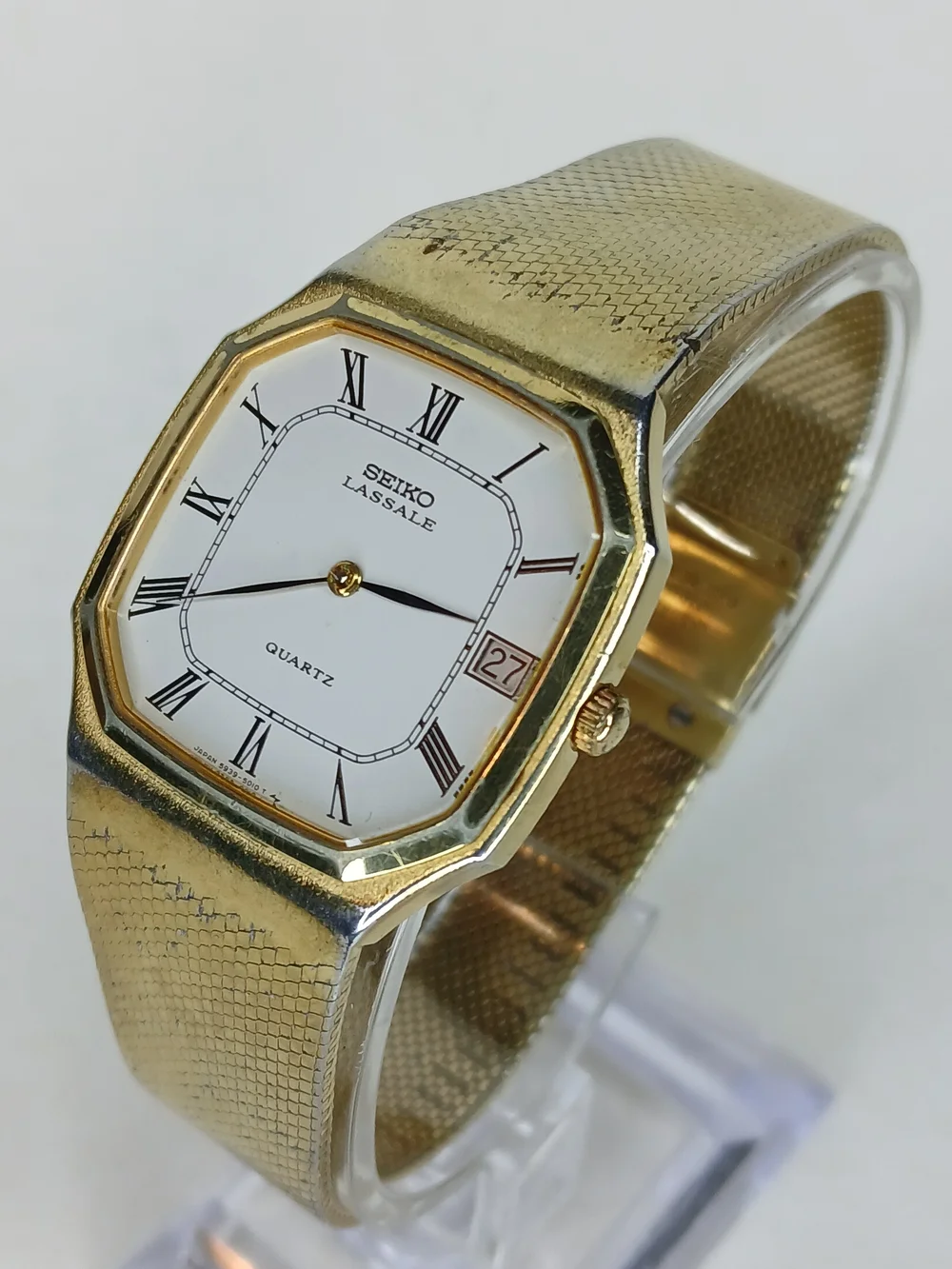 Vintage Seiko Lassale 5939-5009 Quartz Gold Tone White Dial Roman Numeral Watch
